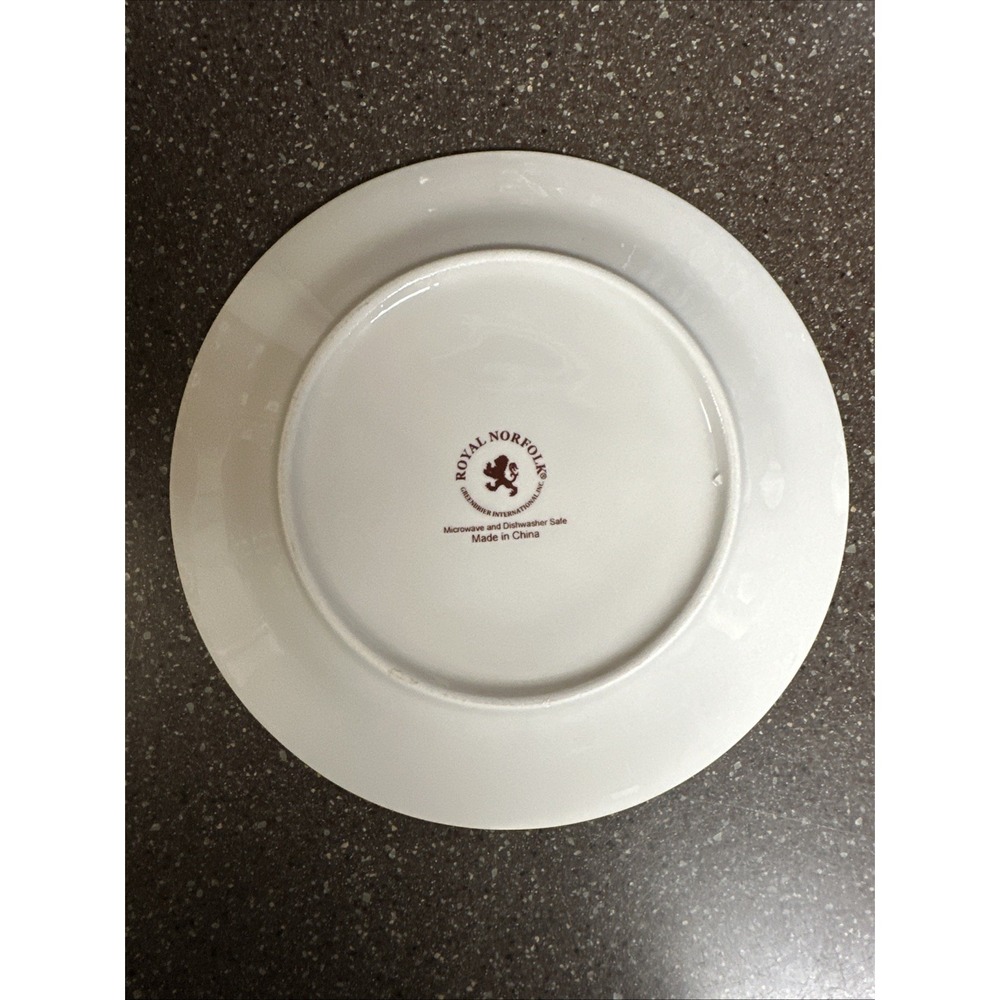 Royal Norfolk Holiday Salad Dessert Plate 7.5" Christmas Holly Berry Red Rim - Picture 3 of 3
